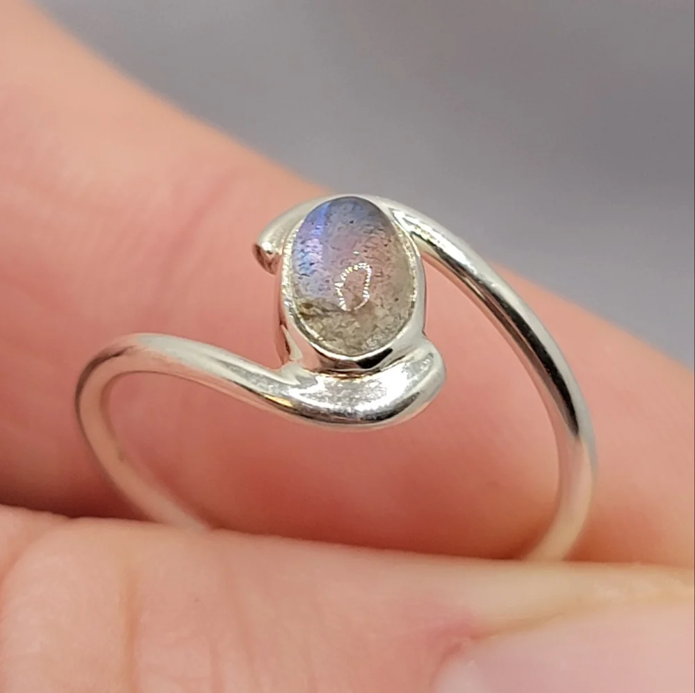 Blue Fire Labradorite 925 Sterling Silver Genuine Gemstone Ring Dainty